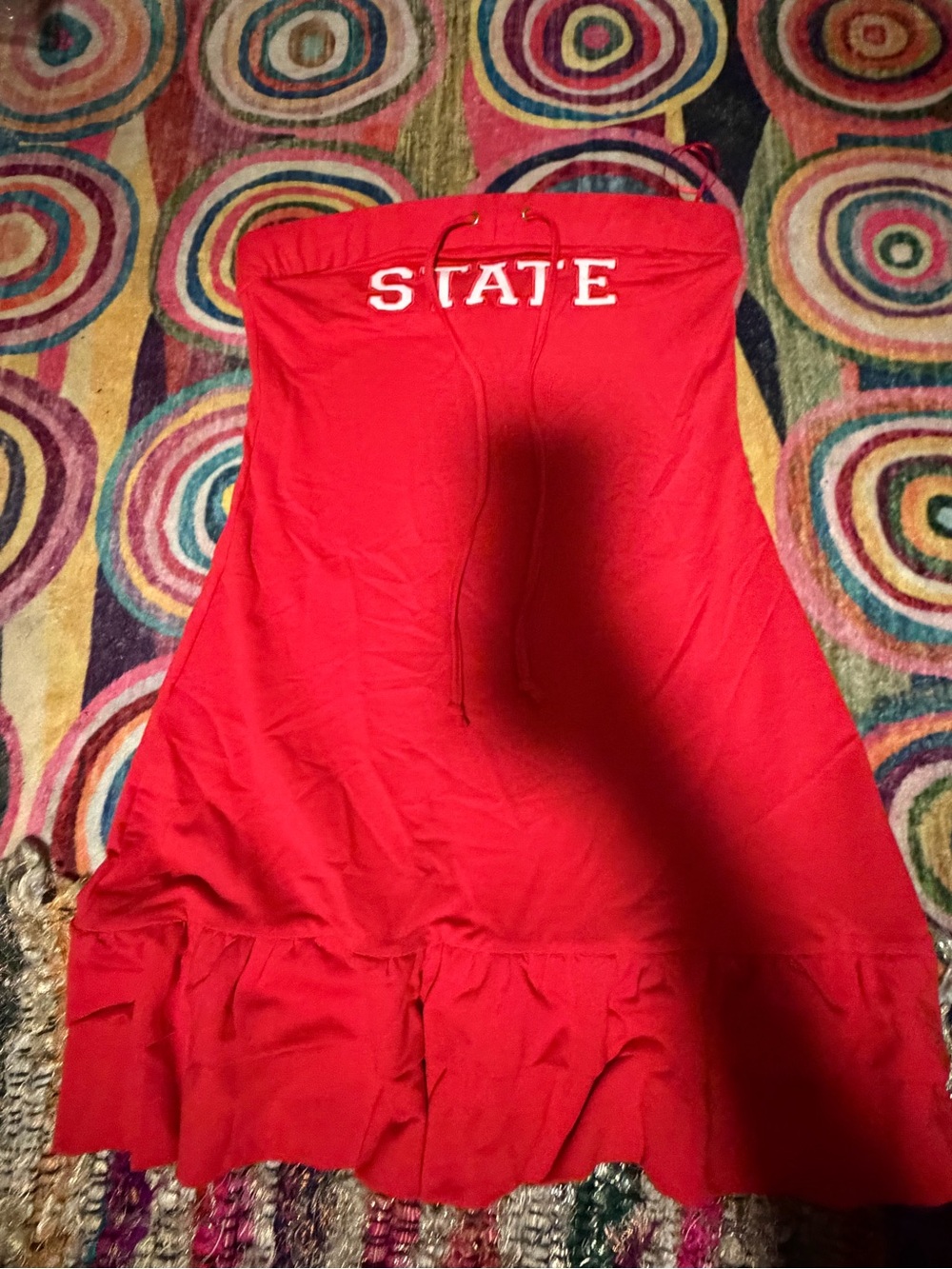 Red Strapless Ruffle Hem dress- STATE
